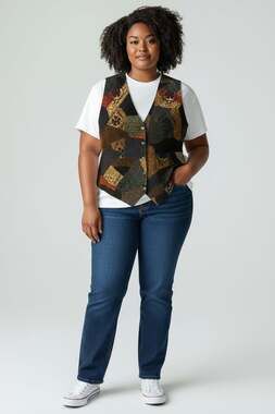 Vintage AJ Leather & Suede Patchwork Western Vest XL Rodeo Cowgirl